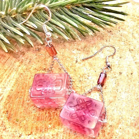 Nature Fluorite  Fret Symbols Block 925 Dangle Earring - Picture 3 of 10